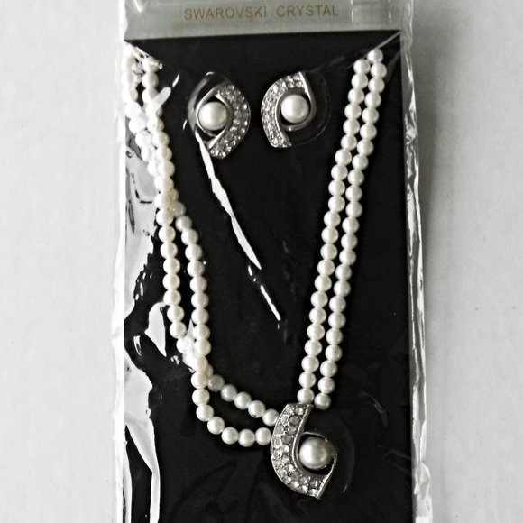 NEW - Monaco Exquisite Faux Pearl & Crystal Necklace Set - Picture 2 of 3